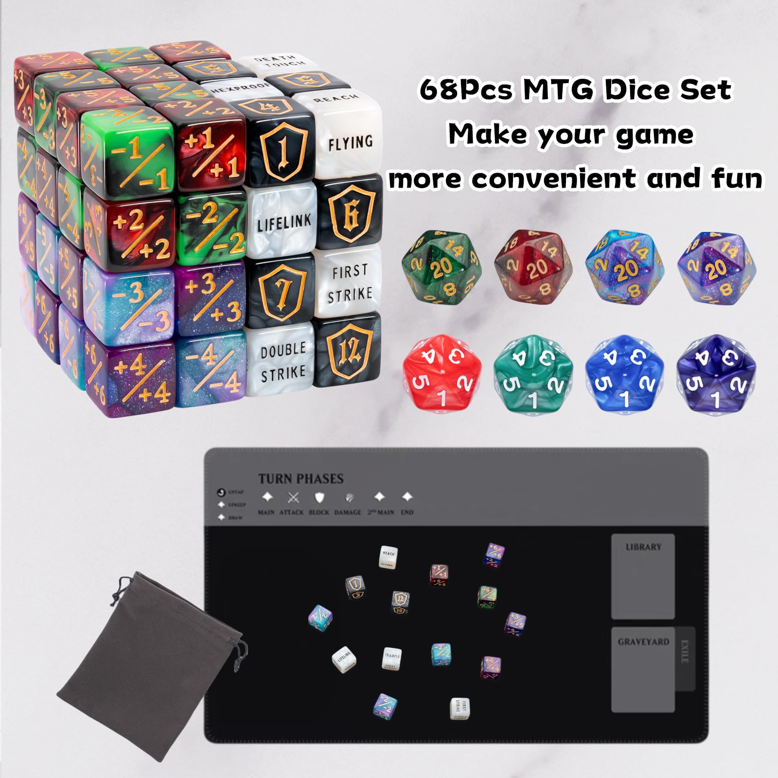 Tinzum velvet pouch keeps dice organized and portable.