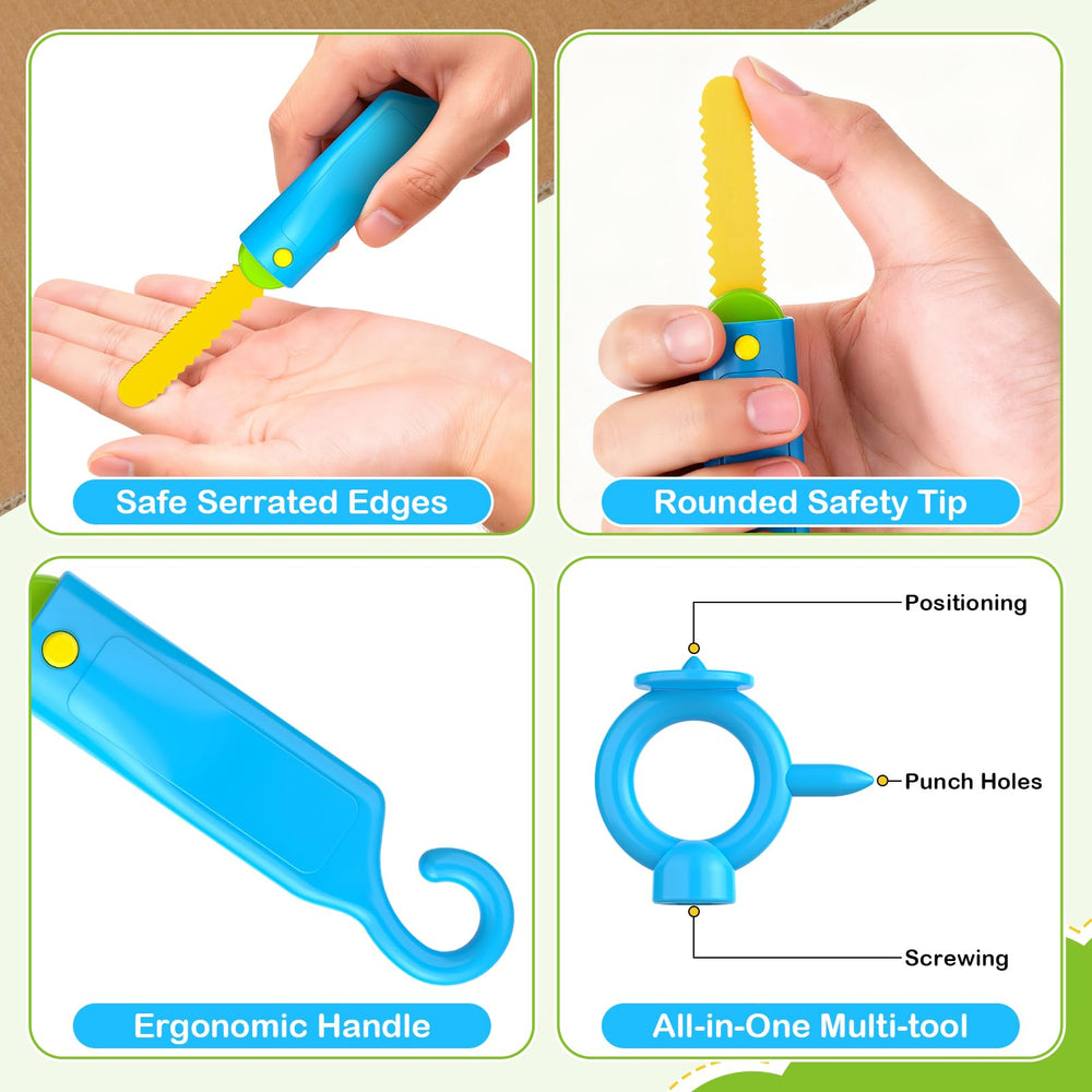 Tiocky screws and connectors enable sturdy cardboard connections.