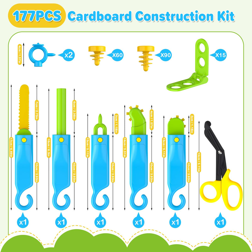 Tiocky cardboard tools set with screwdriver and scissors for precise builds.