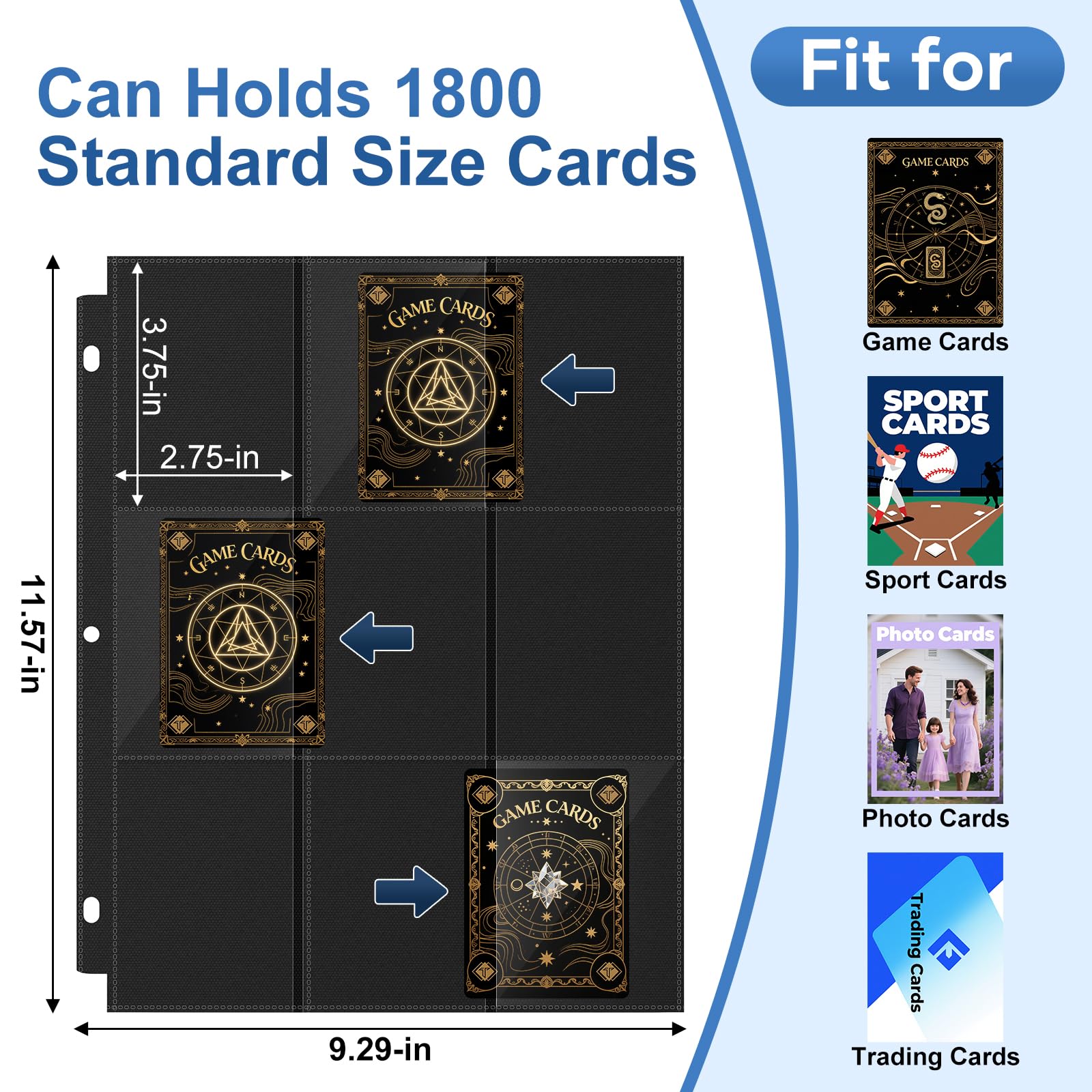 TiopLior 100-pack binder sleeves store up to 1,800 cards in a neat binder.