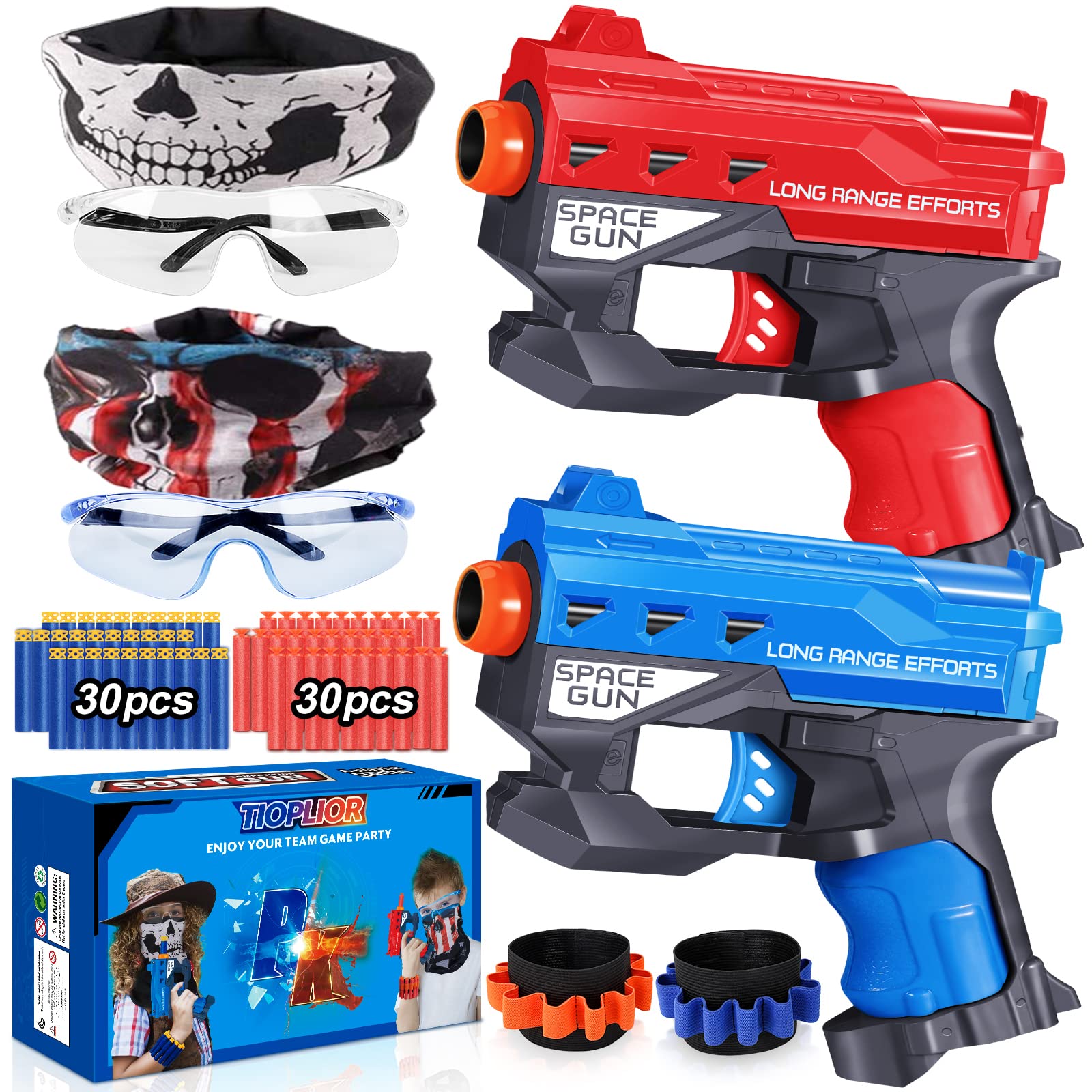 TiopLior blaster guns in red and blue ready for action playtime