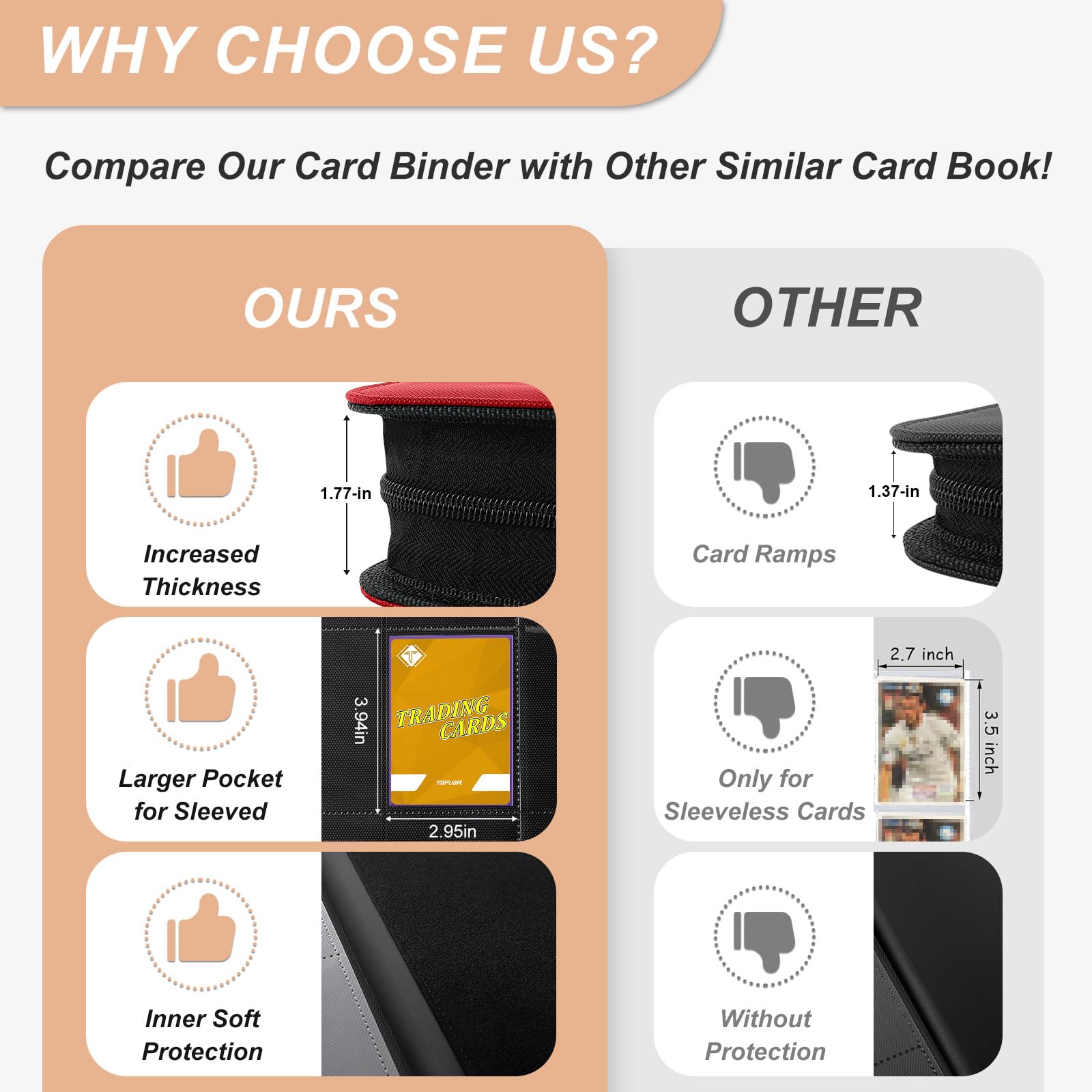 TiopLior nine-pocket pages allow easy loading of various sleeve configurations.
