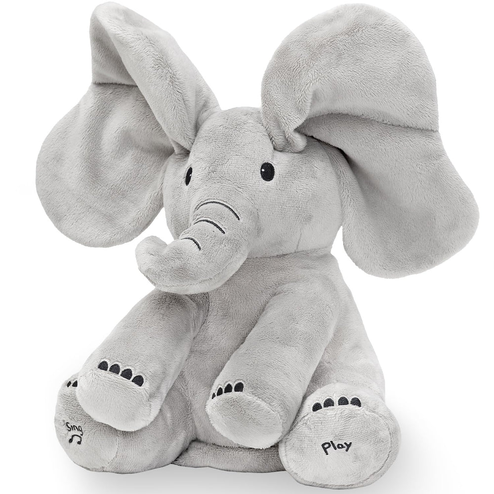 Tippi Peek a Boo Elephant toy right-foot press triggers peek-a-boo for babies