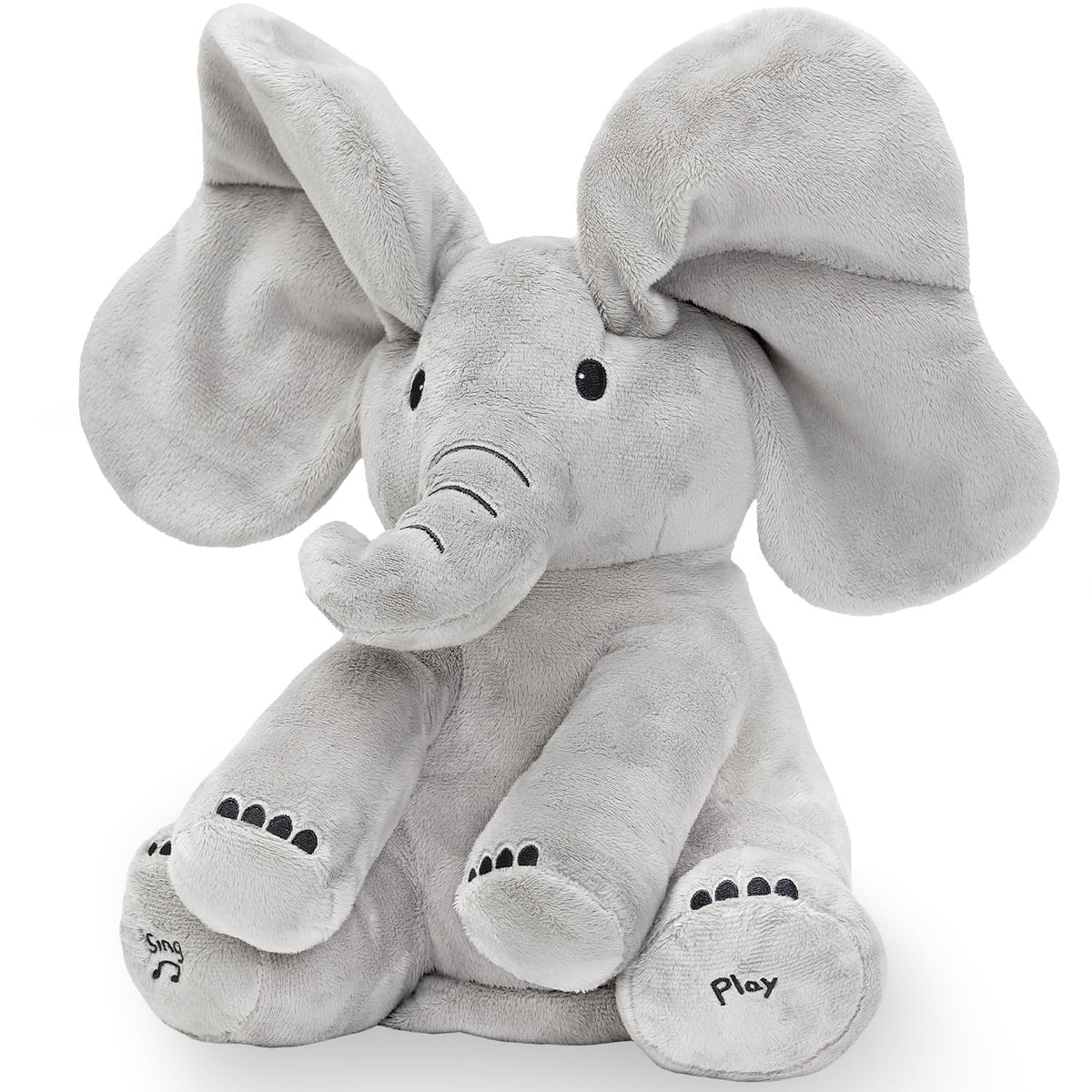 Tippi Peek a Boo Elephant toy right-foot press triggers peek-a-boo for babies