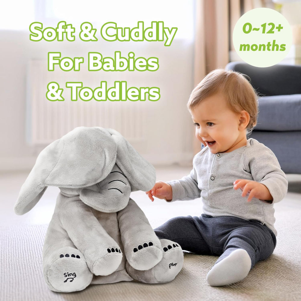 Tippi Peek a Boo Elephant toy singing mode with flap ears soothes and entertains