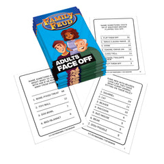 Tipsy Land Imagination Gaming Family Feud cards spread for survey questions.