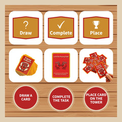 Tipsy Towers laughing-players show friends enjoying quick, unpredictable twists.