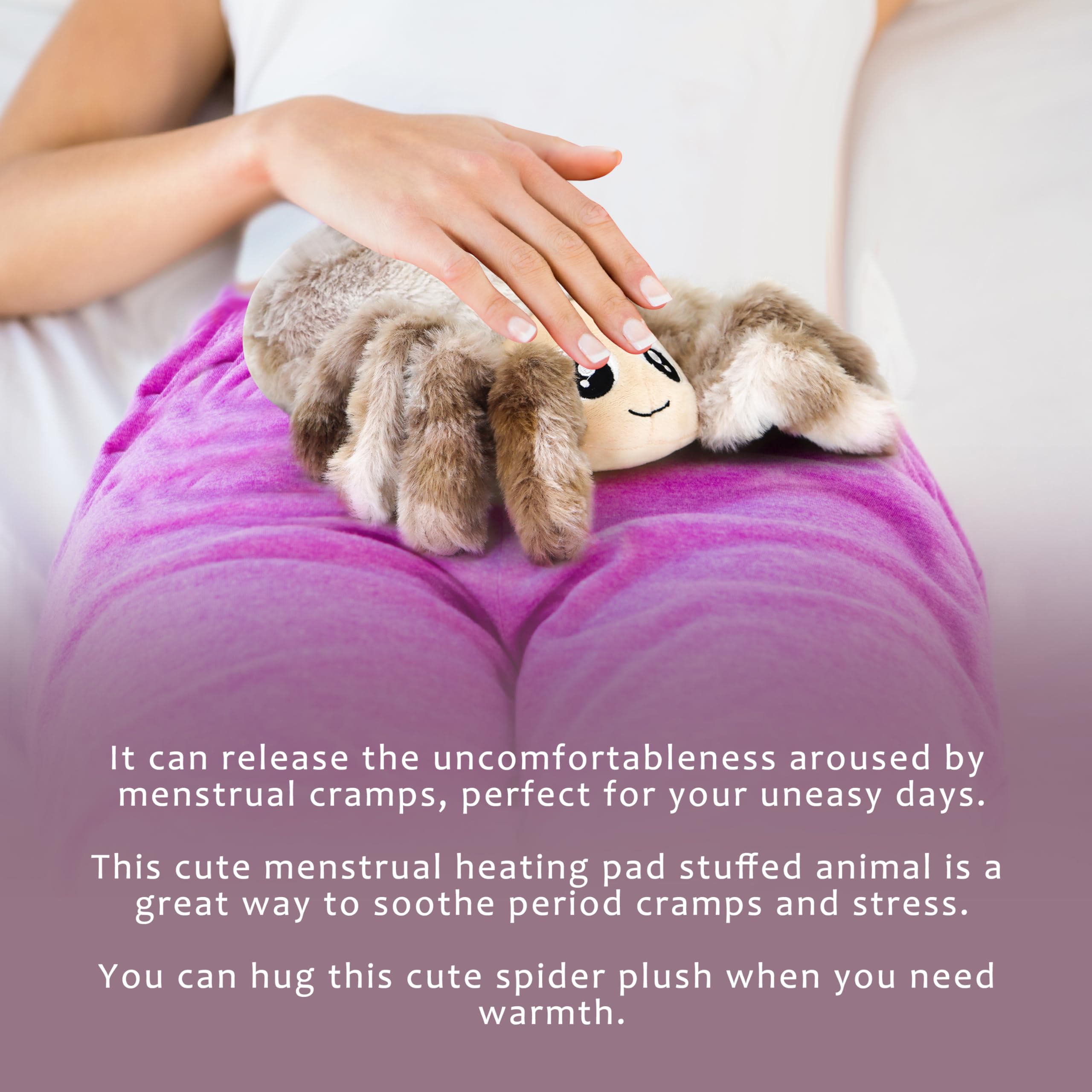 Tiralia spider plush heat helps with cramps and soreness.