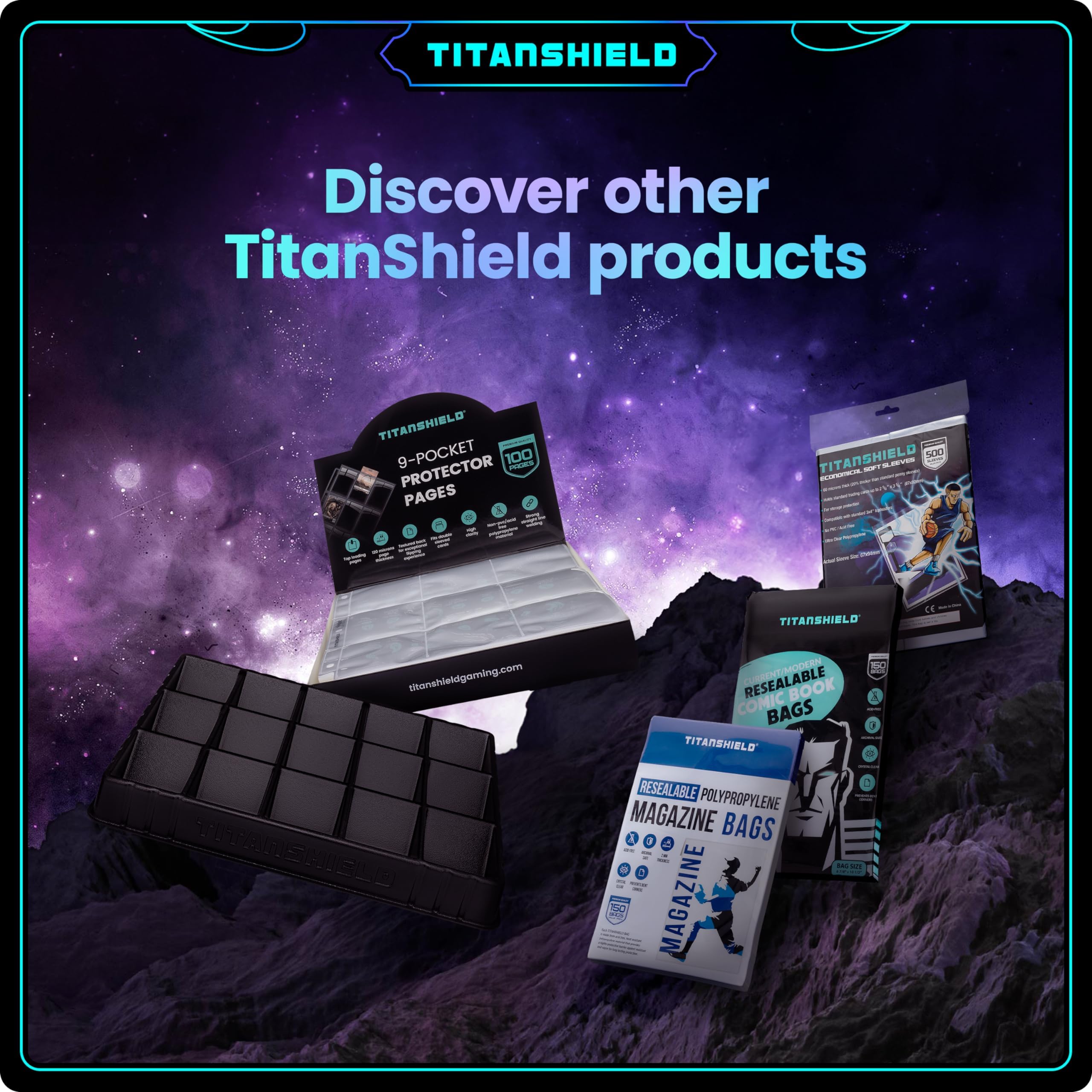 TitanShield crystal-clear sleeves preserve artwork while protecting cards