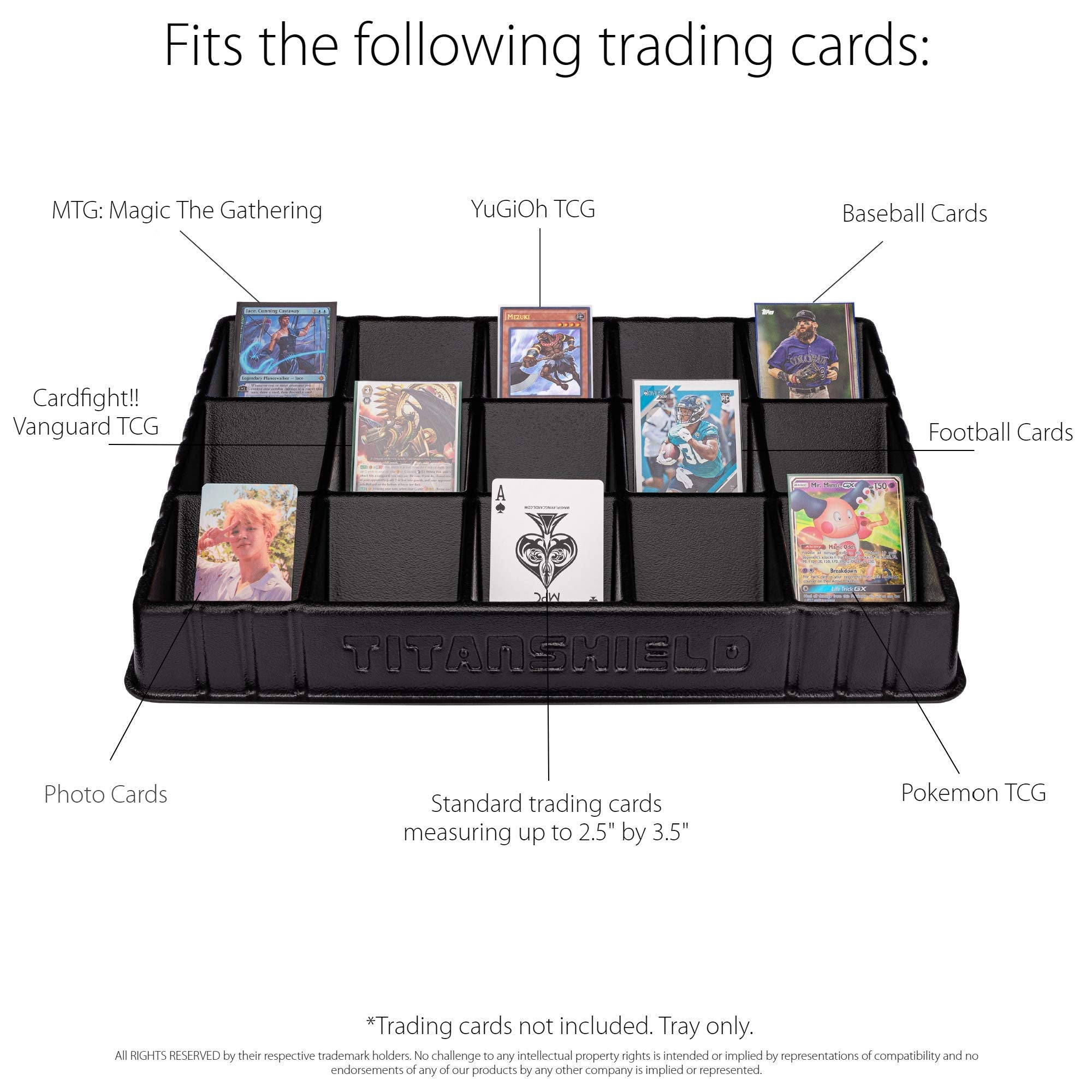 TitanShield fifteen-cell card tray holds up to 100 cards per cell.