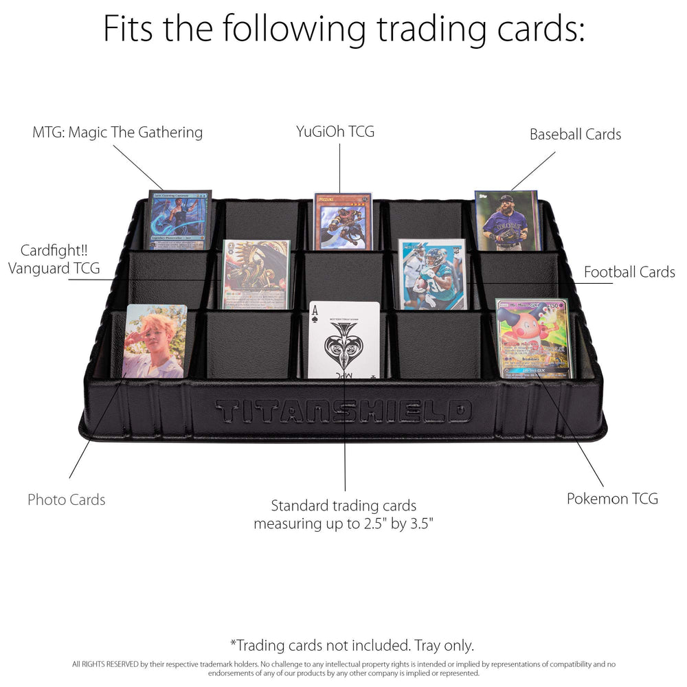 TitanShield fifteen-cell card tray holds up to 100 cards per cell.