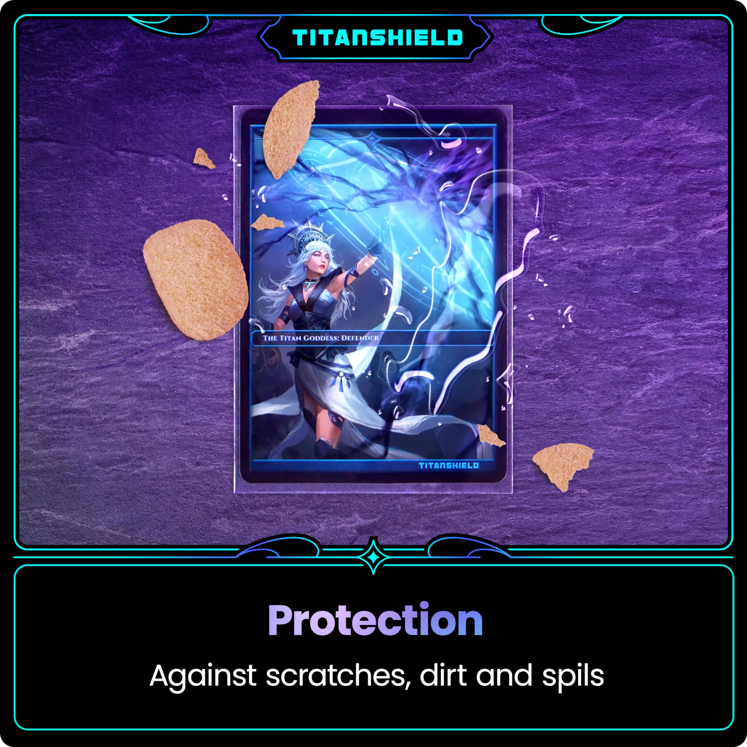 TitanShield sleeves fit cards up to 64x89mm for standard cards.
