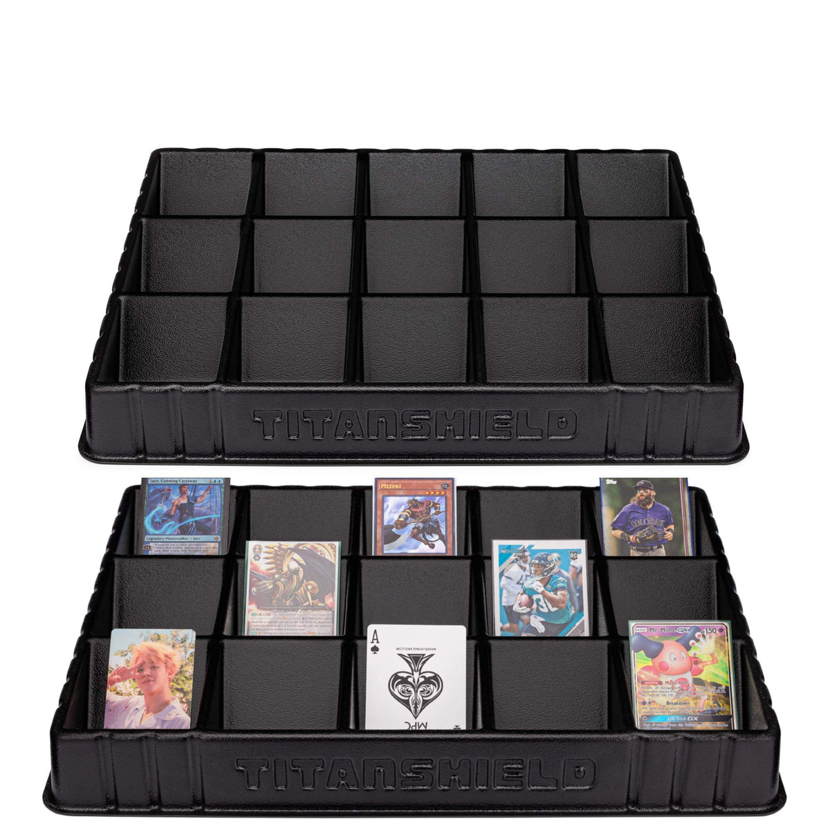 TitanShield stackable sorting tray two-pack keeps trading cards neatly organized.