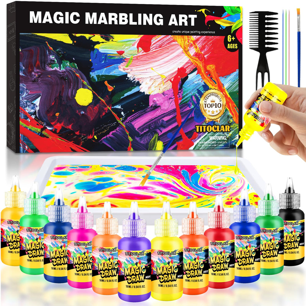 Titoclar Water Marbling Paint Kit with vibrant colors for kids' marbling on paper
