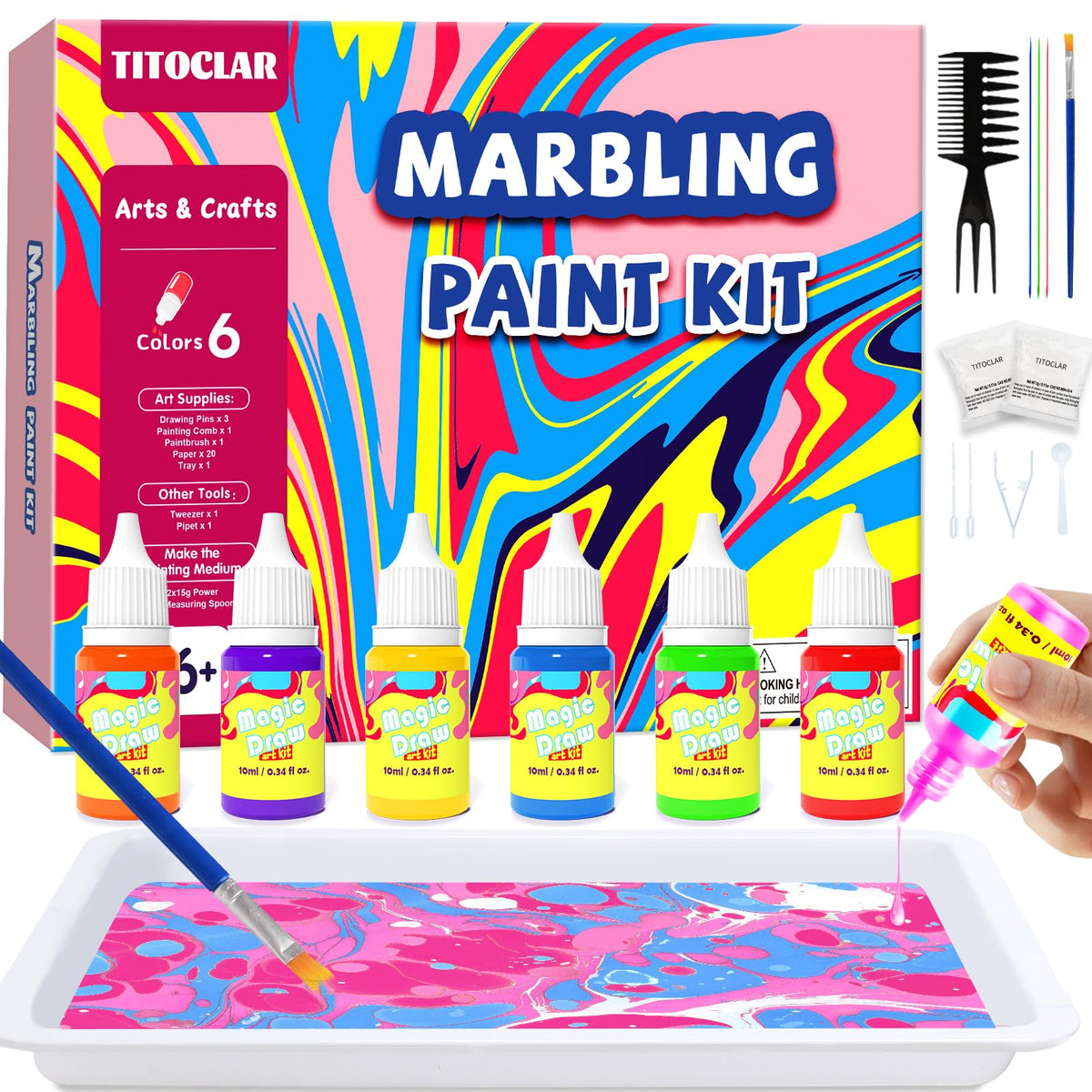 Titoclar water marbling kit with six colors ready for kids' art fun