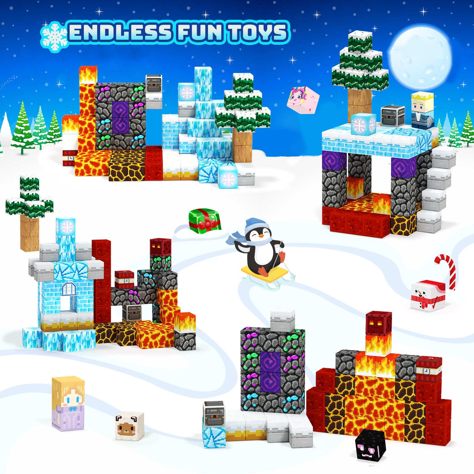 Titoclar Winter Blocks penguin igloo setup supports fine motor precision and exploration.