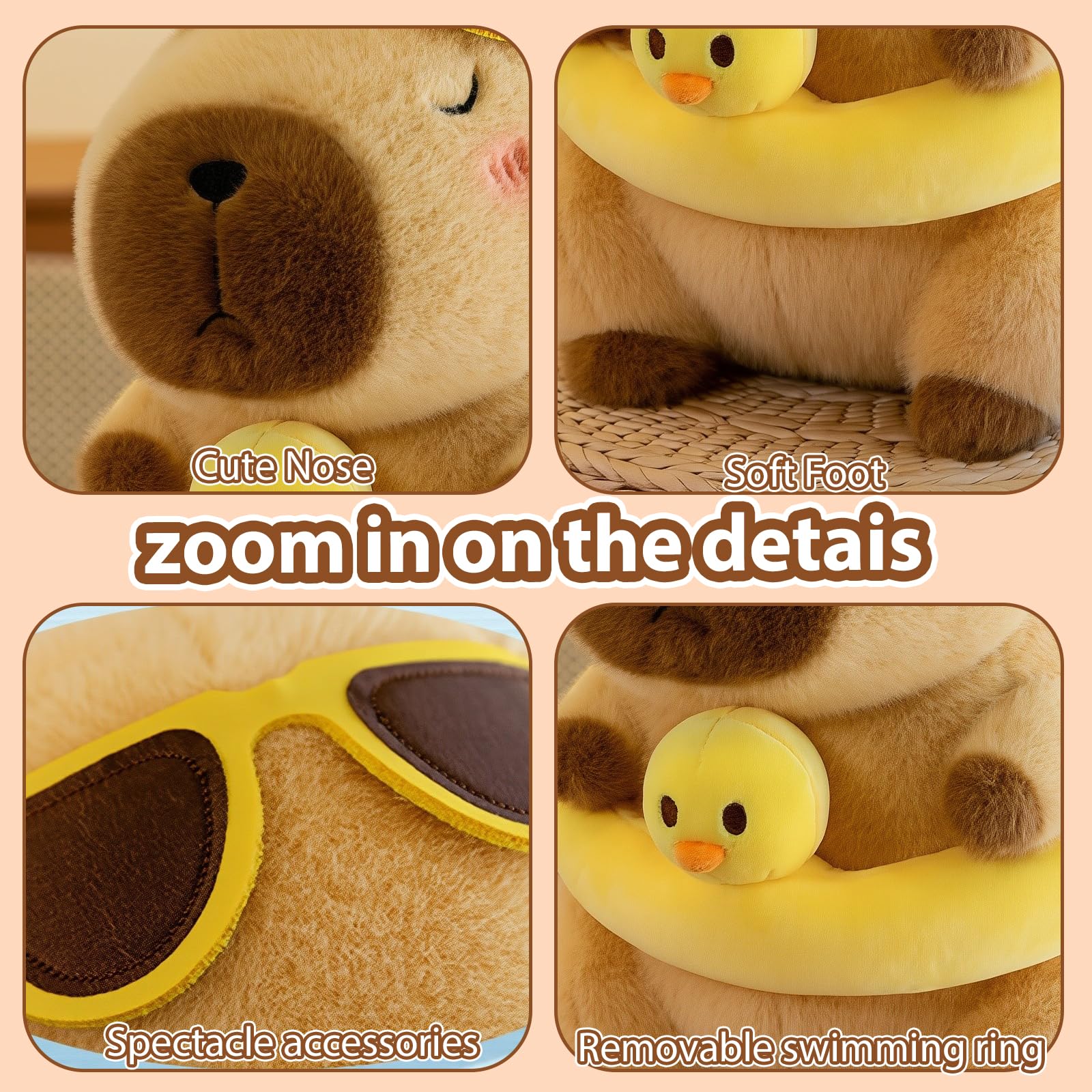 TITQWOP Capybara Plush with sunglasses, stylish nap-time companion.