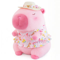 TITQWOP Pink Capybara Plush sunhat and swimsuit for poolside fun.