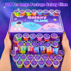 Titrith Christmas party prizes display with galaxy slime gifts