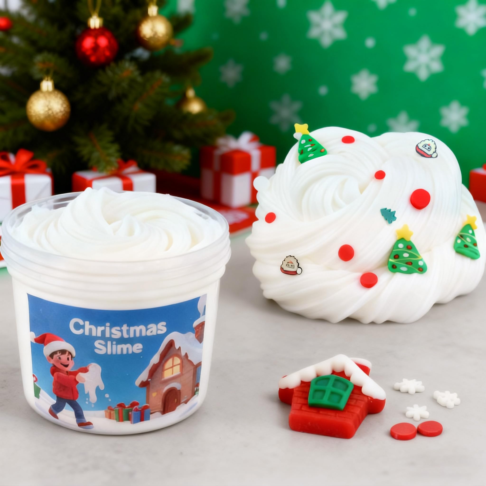 TITRITH Christmas slime white jar with stickers for cozy sensory fun