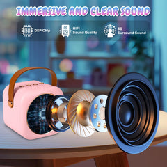 Tivioa Mini Karaoke with rotating LED lights for a festive ambiance.