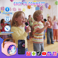 Tivioa Mini Karaoke showing two wireless mics for duets on the go.