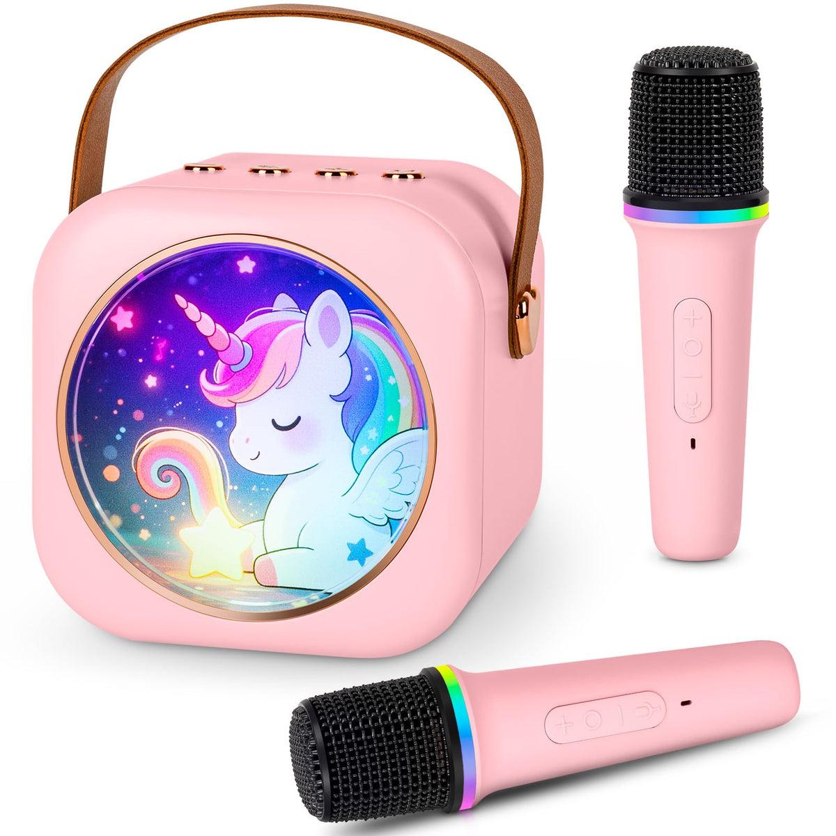 Tivioa Mini Karaoke with unicorn design in pink for imaginative play and parties.