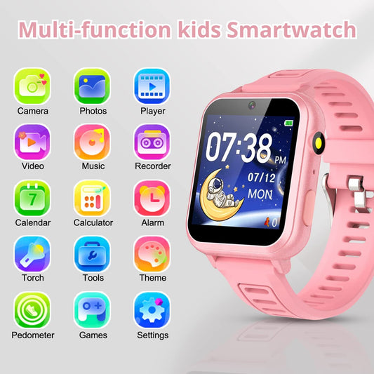 Tixpc Kids Smart Watch games and music display, supports 39 games and music playback for fun learning.