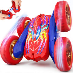 Tiyvnsi 360flip RC car with glowing eyes boosts nighttime racing fun indoors.