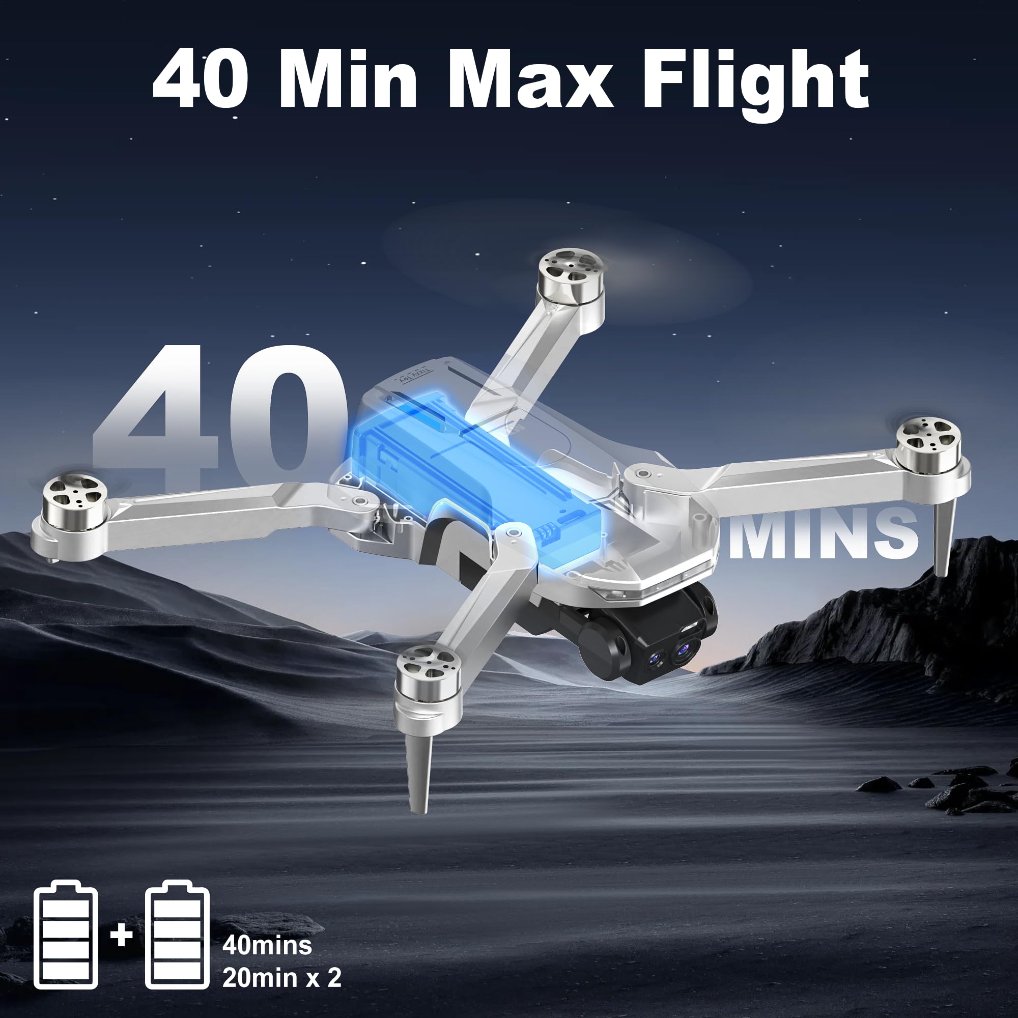 TizzyToy GPS Drone 1640ft range expands flying reach.
