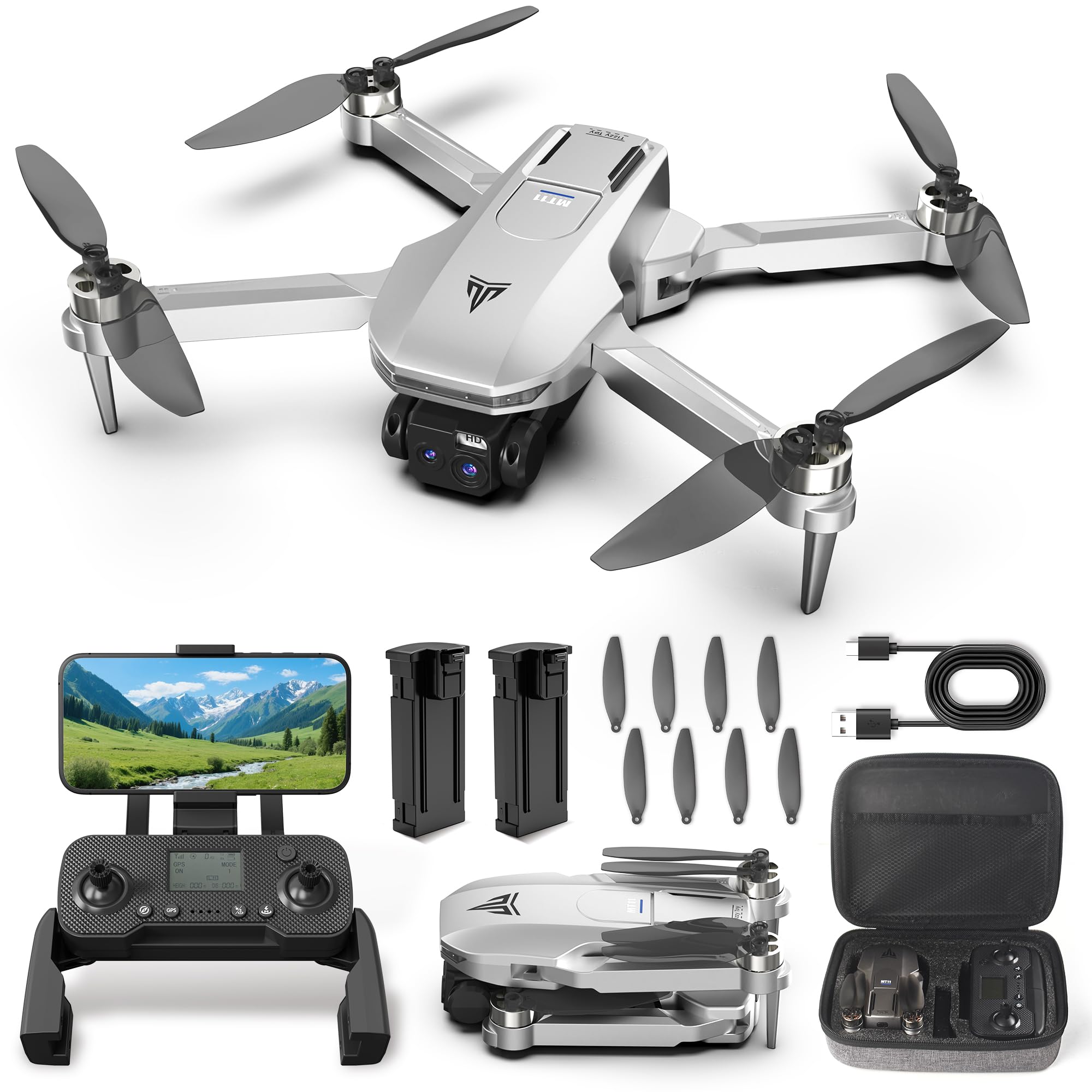 TizzyToy GPS Drone folded view for travel-friendly, quick flights.