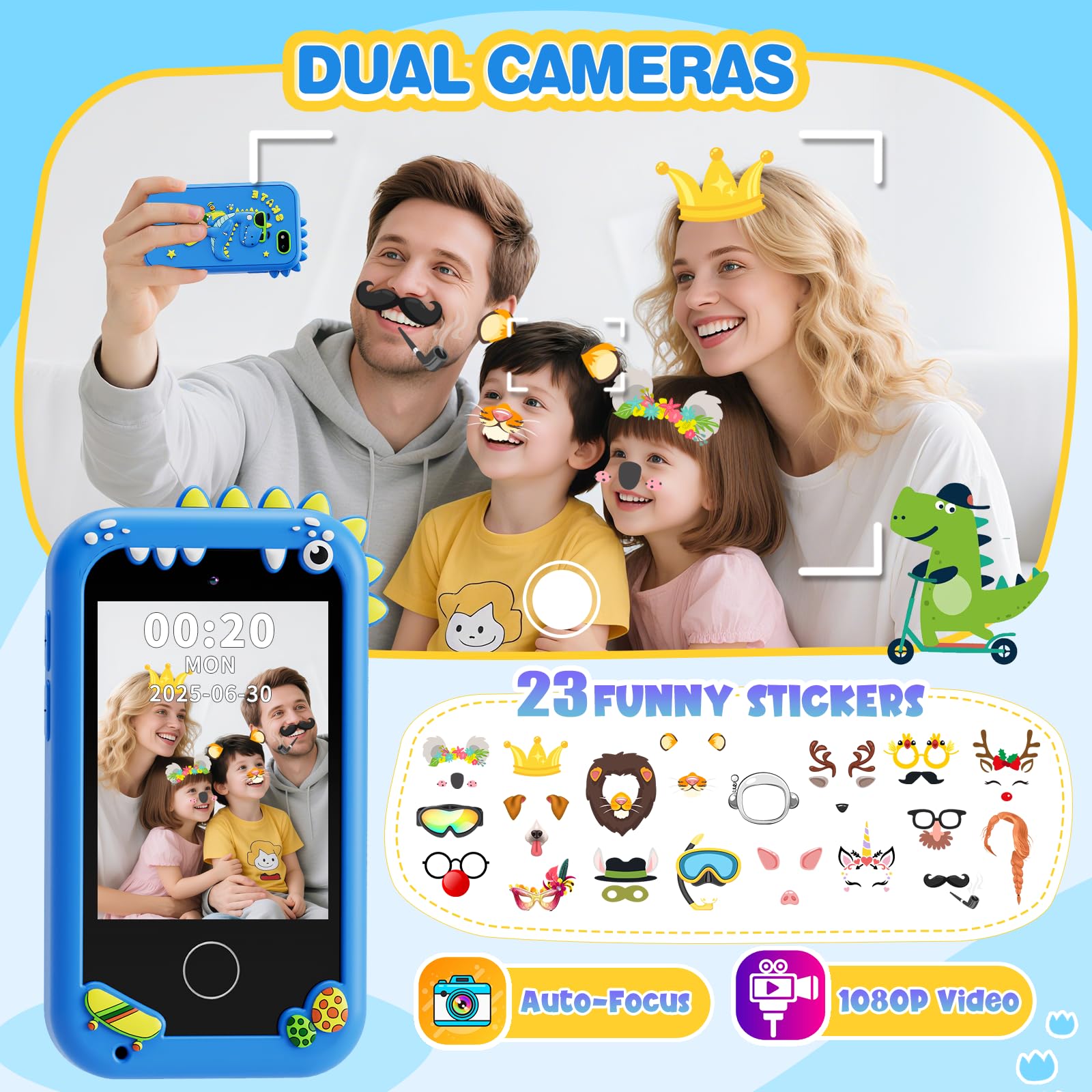 TKECWOB kids smart phone dual cameras capture moments with fun photo stickers