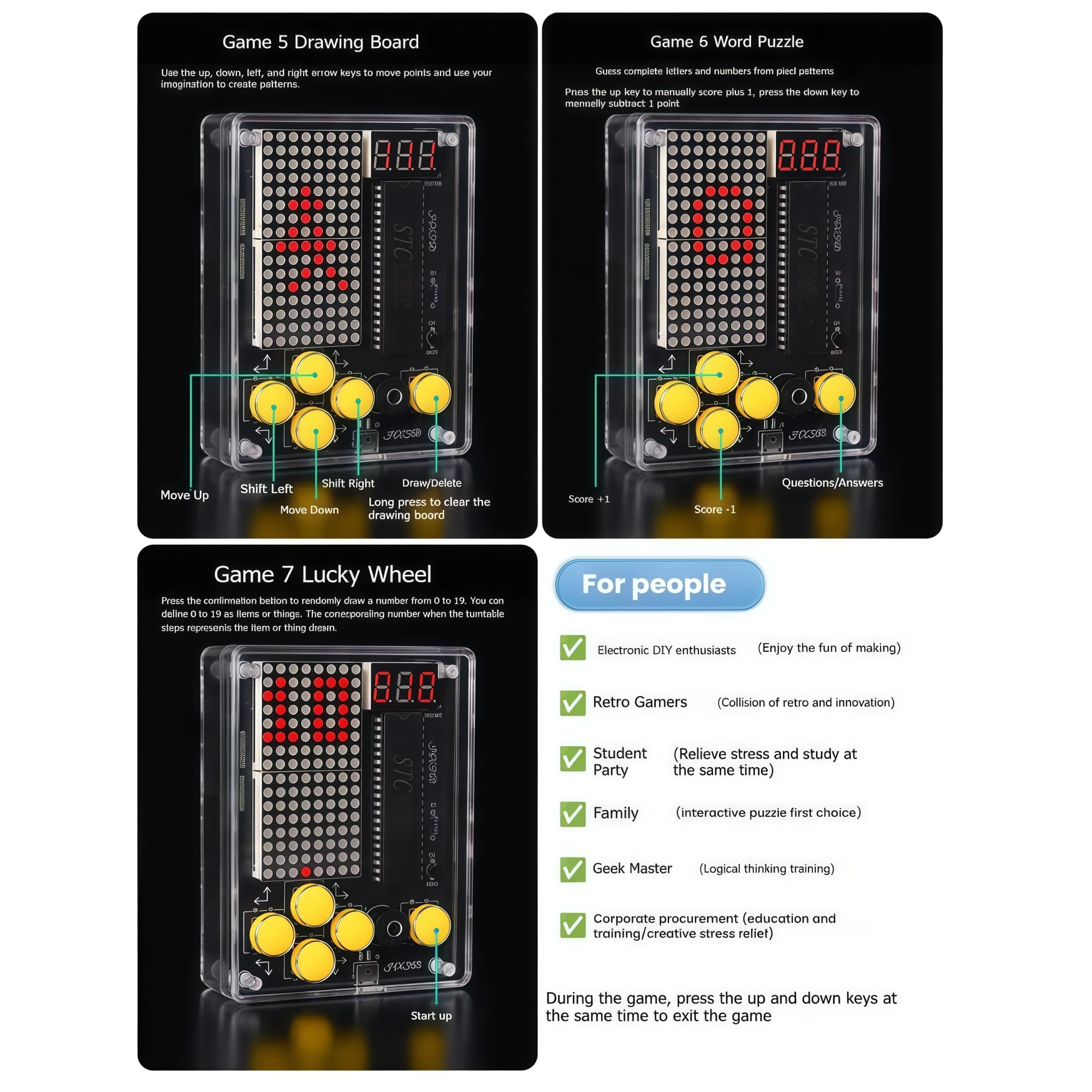 TKXEC handheld console, lit display, great for retro gaming sessions.