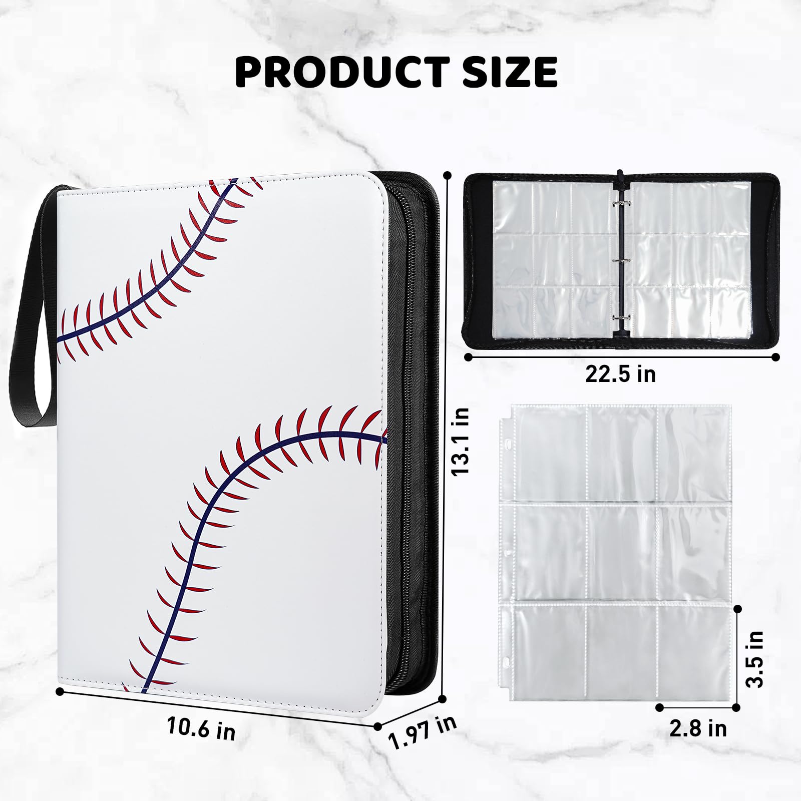 TLAZZ 990 Pockets binder interior shows 55 double-sided sleeves for extensive card collections.