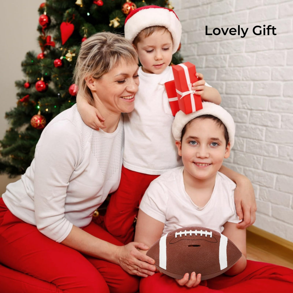 Tlence football piggy bank decor display on desk or shelf.