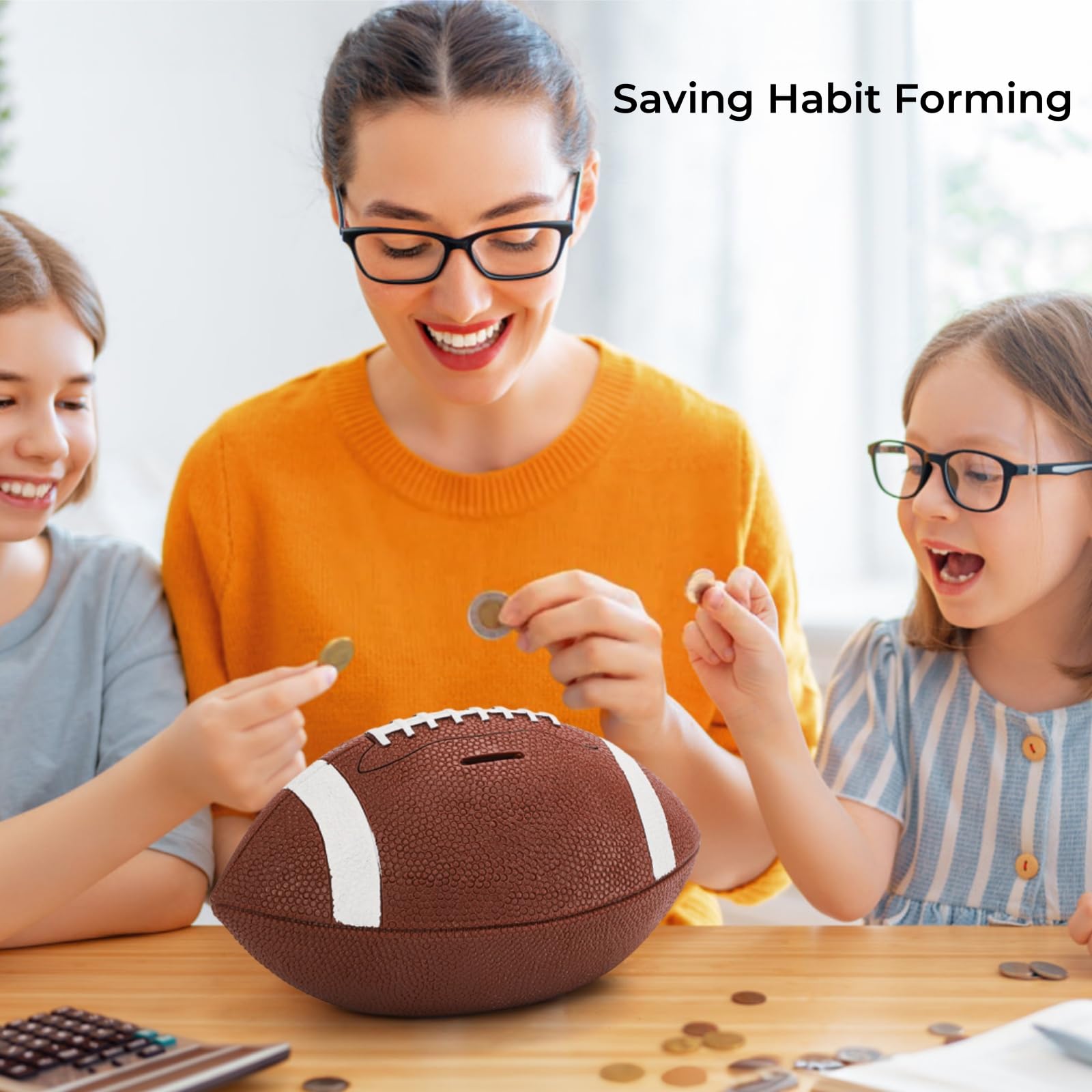 Tlence football bank sized for kids, easy to grip and maneuver.