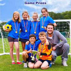 Tlooe party accessories include whistles and plastic medals for rewarding wins.