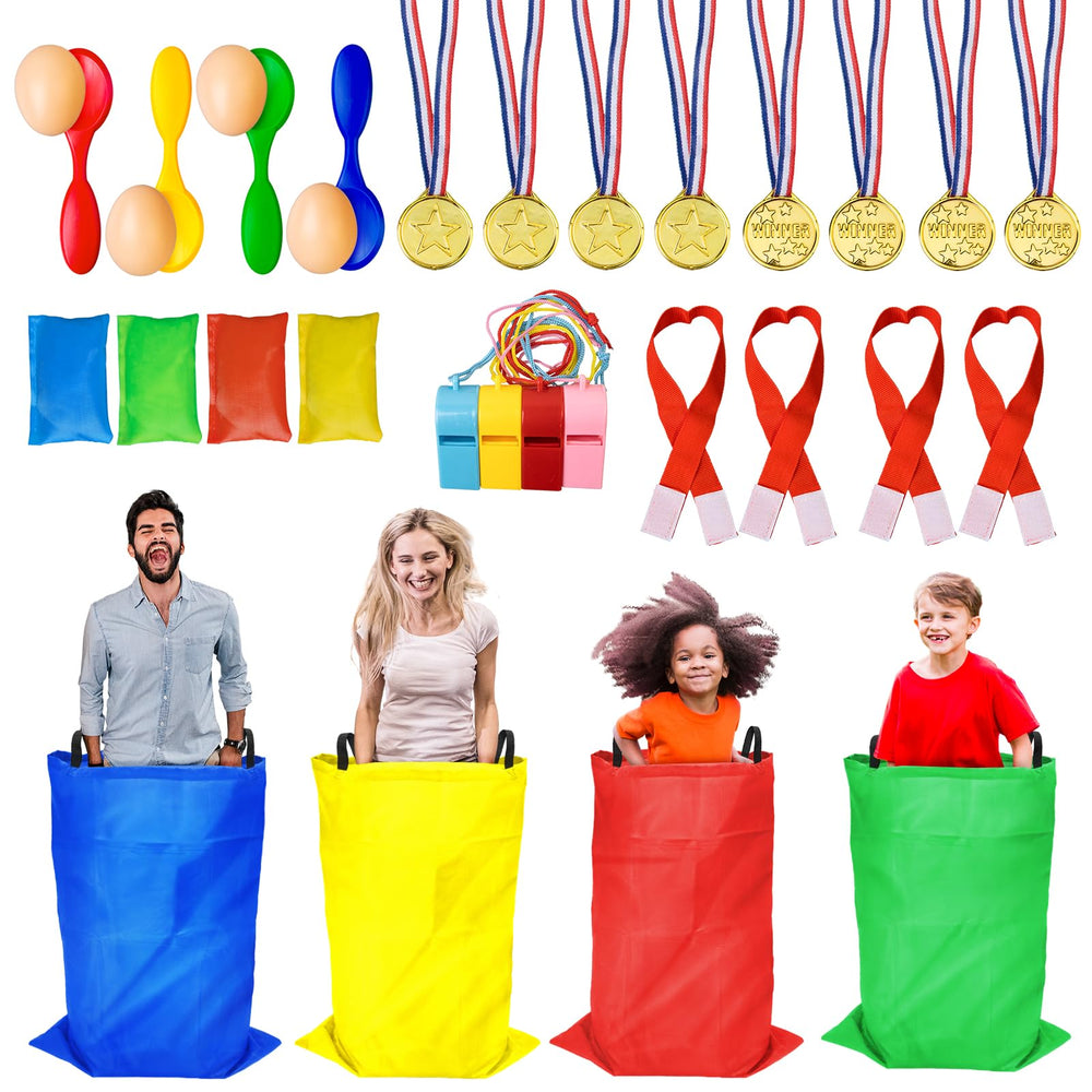 Tlooe potato sack race bags viewed front view, ideal for family backyard fun.