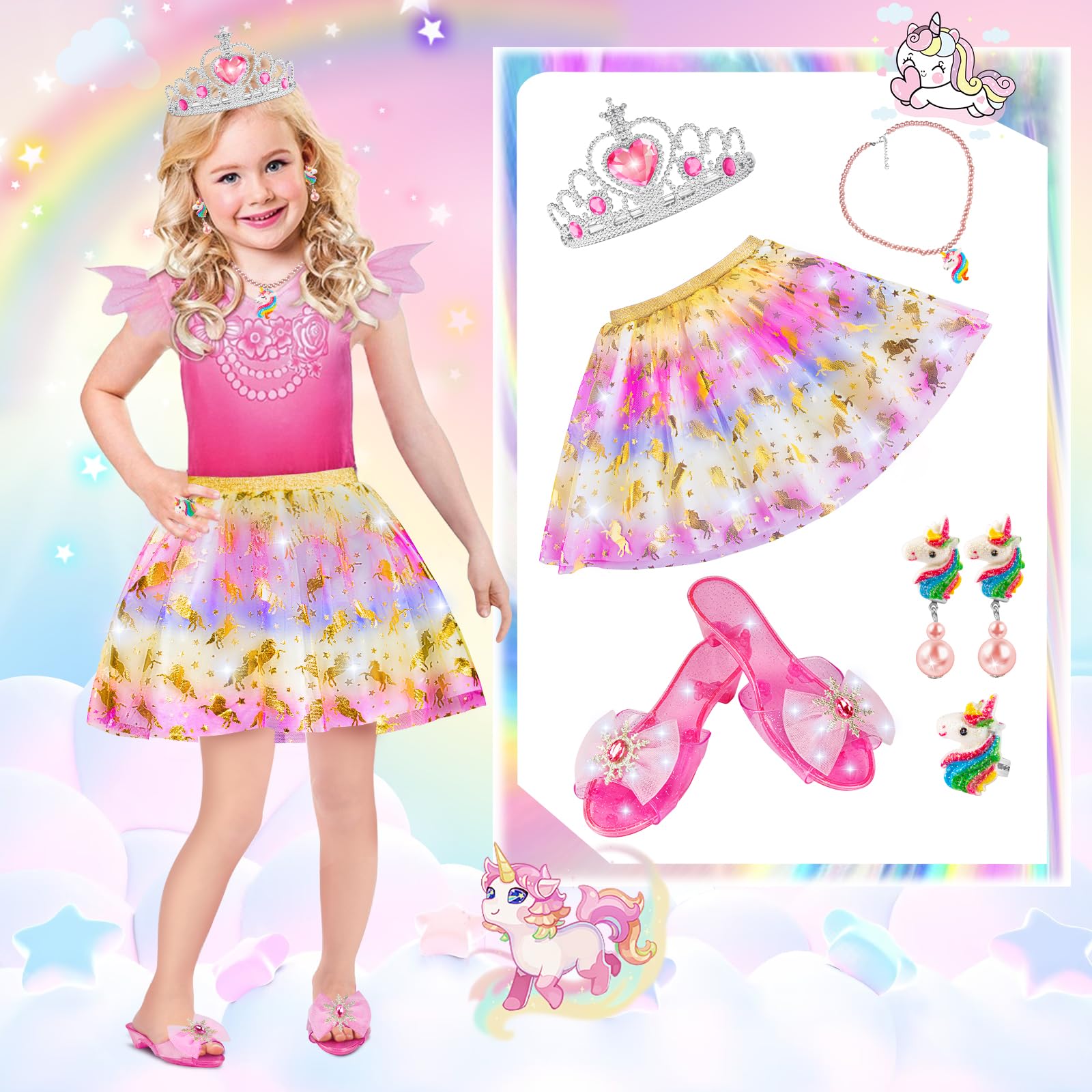 Tlooe princess blue-skirt dress for creative pretend play and colorful outfits
