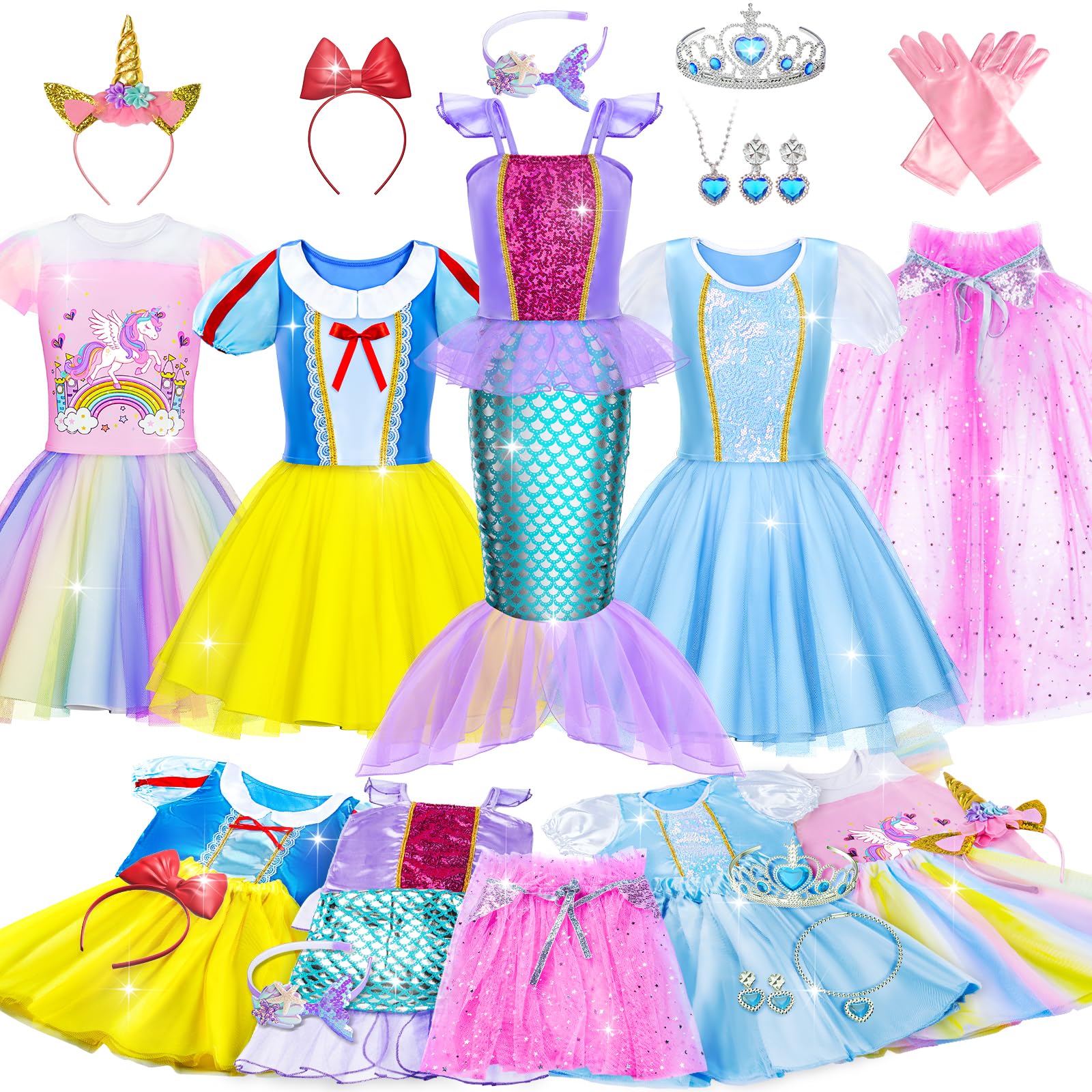 Tlooe princess dress set top collection for imaginative play and multiple outfit options.