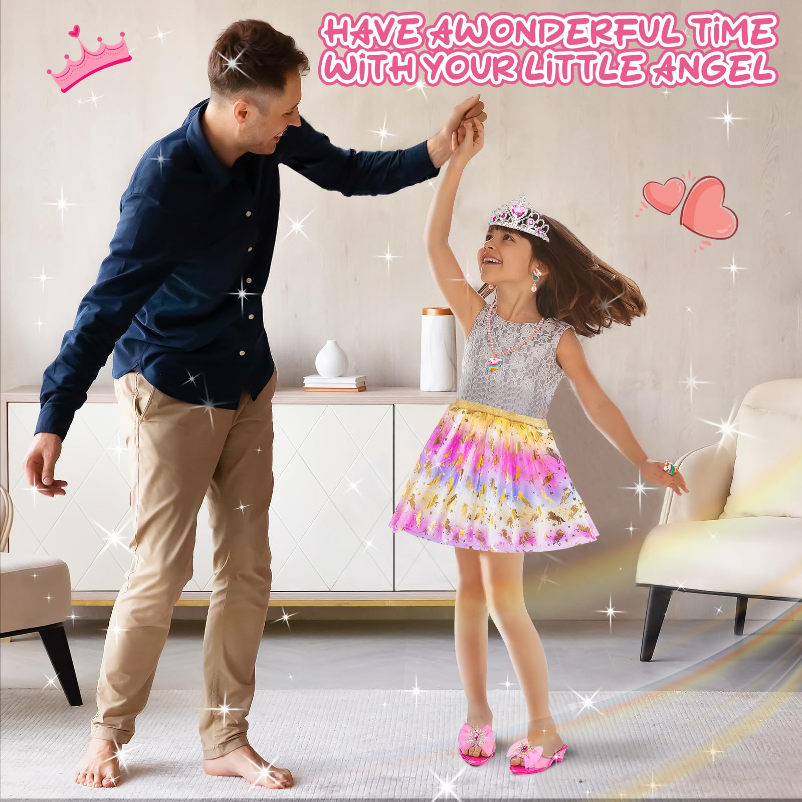 Tlooe child wears princess dress for confident role-play moments
