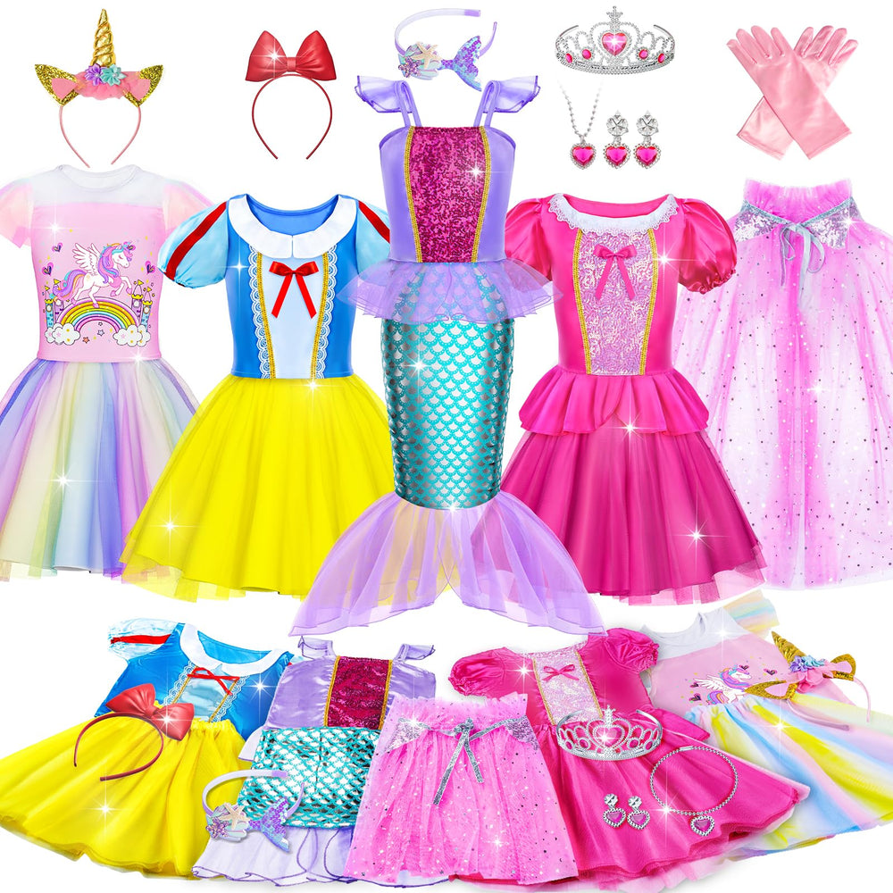 Tlooe princess dress up set top view with glitter accents for imaginative play.