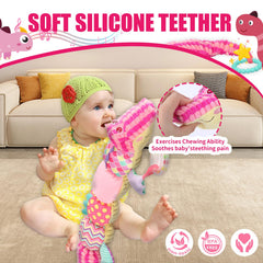 TLQSM pink crocodile crib toy features bright visuals to engage infants.