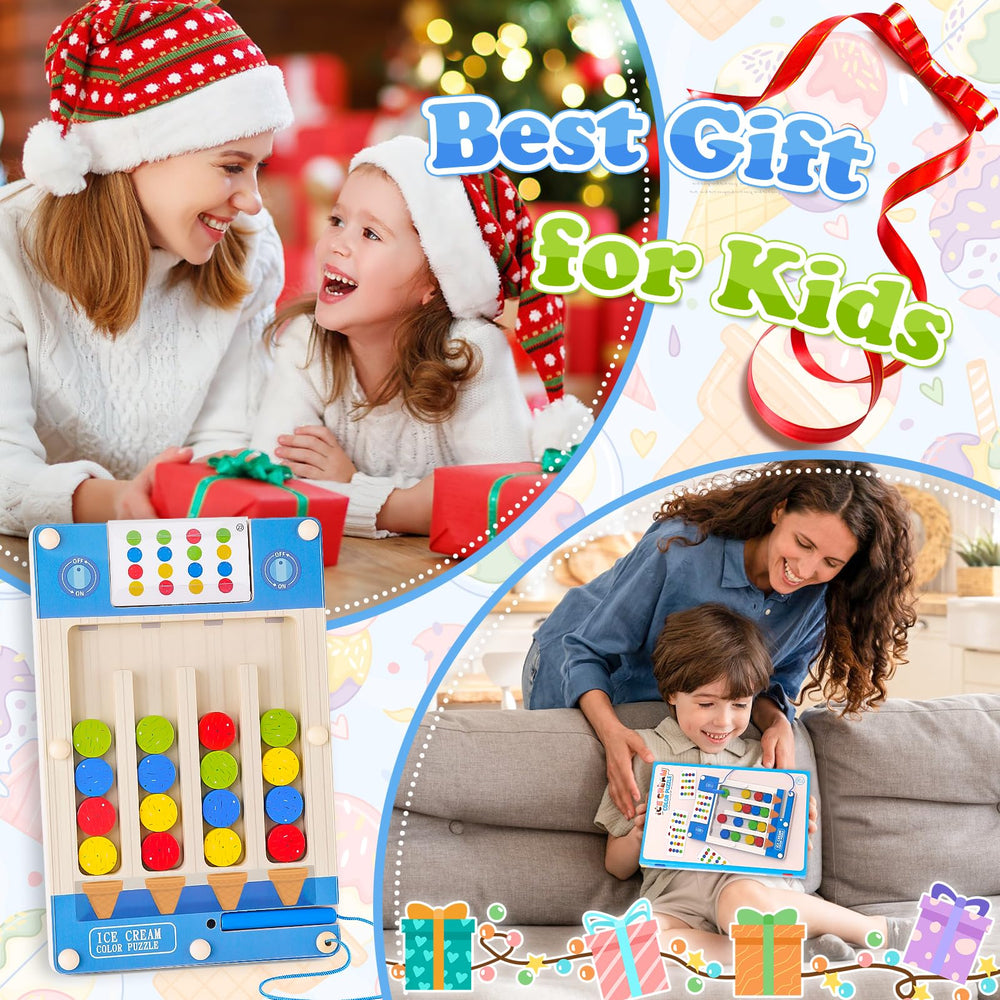 TMGOT double-sided cards and wooden pieces spark problem solving and pattern matching.