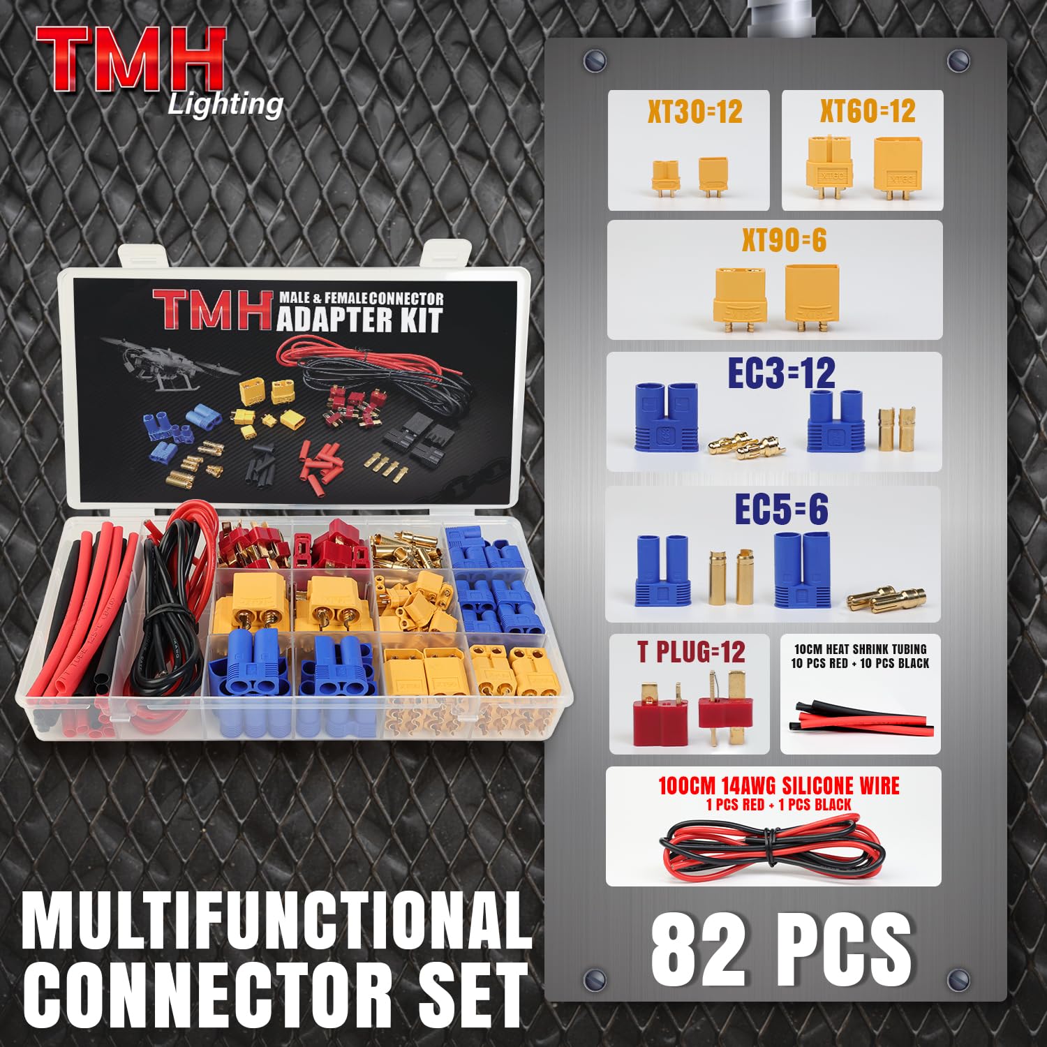 TMH XT30 and XT60 adapters designed for high-current RC power systems.