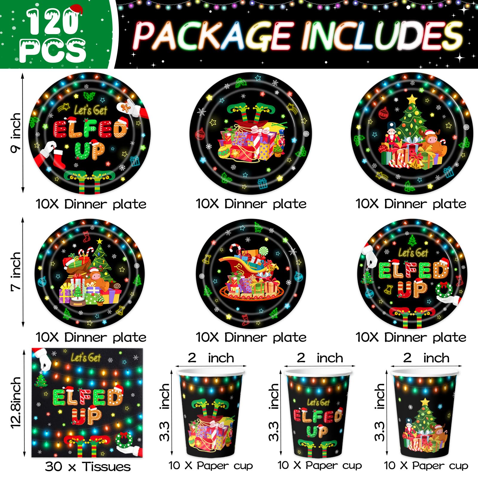 tmlfep Lets Get Elfed Up 7in dessert plates add festive charm to desserts.