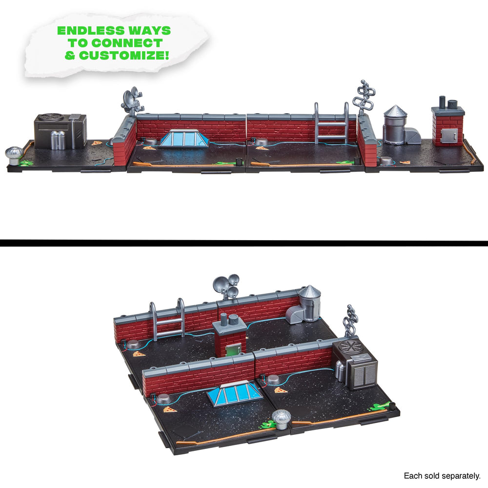 TMNT collection display shows all four turtles in epic shelf setups.