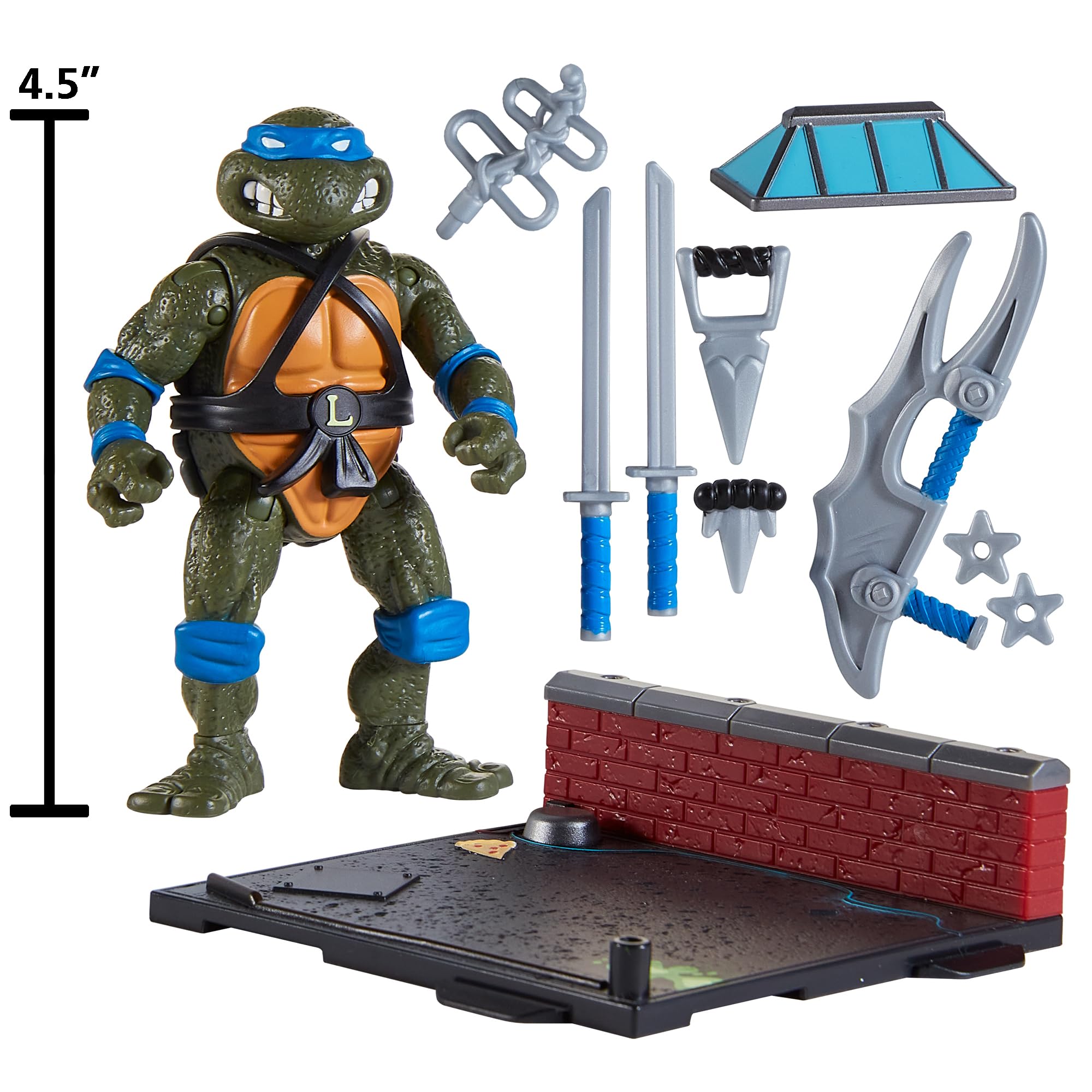 TMNT Leonardo poseable figure on environment base for dynamic battle scenes