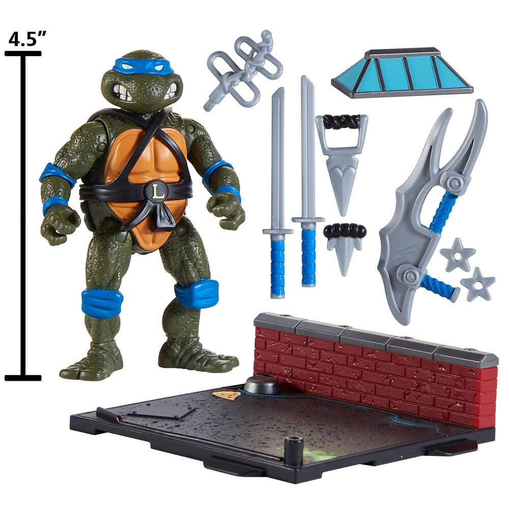 TMNT Leonardo poseable figure on environment base for dynamic battle scenes