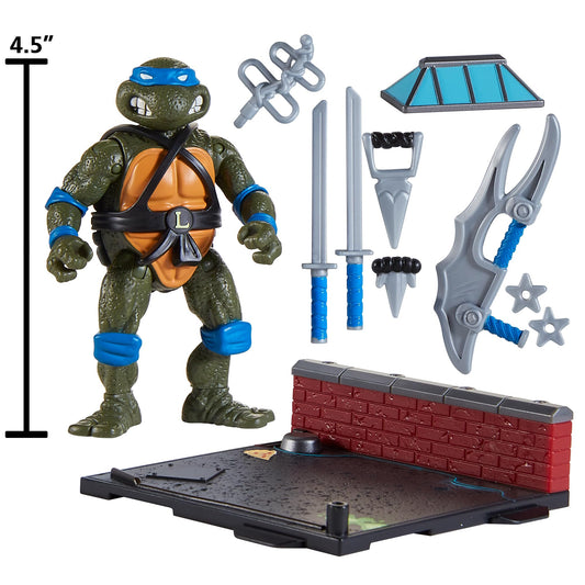 TMNT Leonardo poseable figure on environment base for dynamic battle scenes